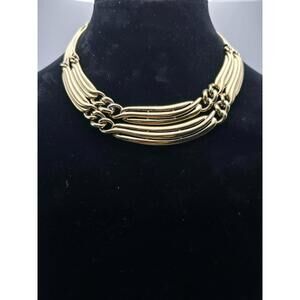 Vtg Rare Signed Givenchy Gold Tone Sculptural Chain Necklace